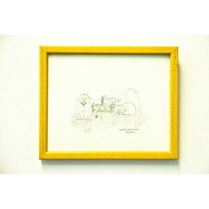 Vtg 1970's Detroit Artist Mary Ewald Pen And Ink Art Cats Feldon Ming Leon